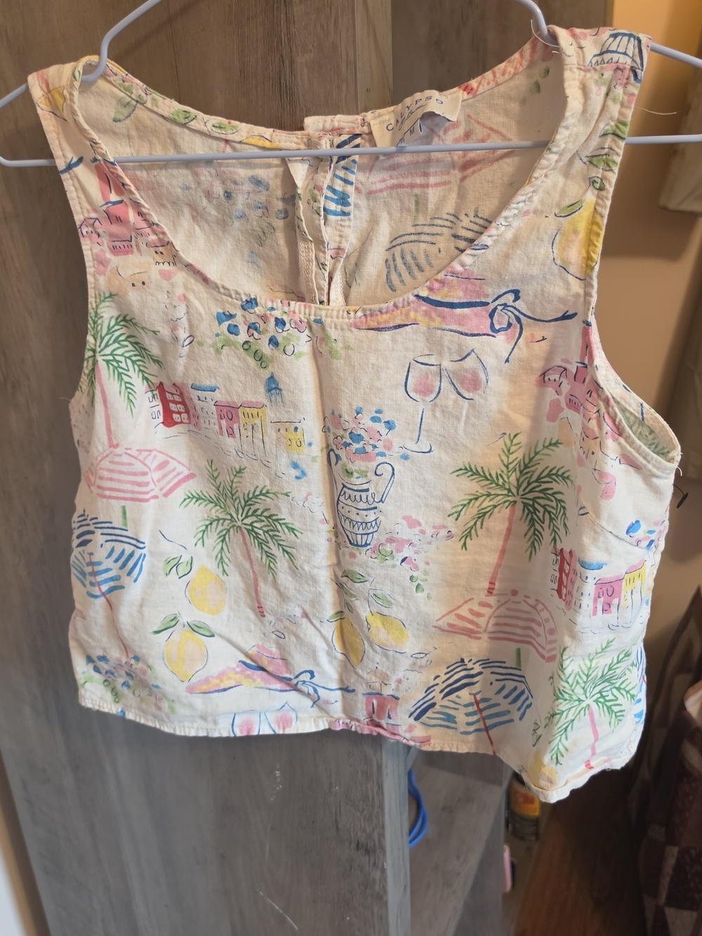 Calypso St. Barth Cream Tropical Print Cropped Camisole